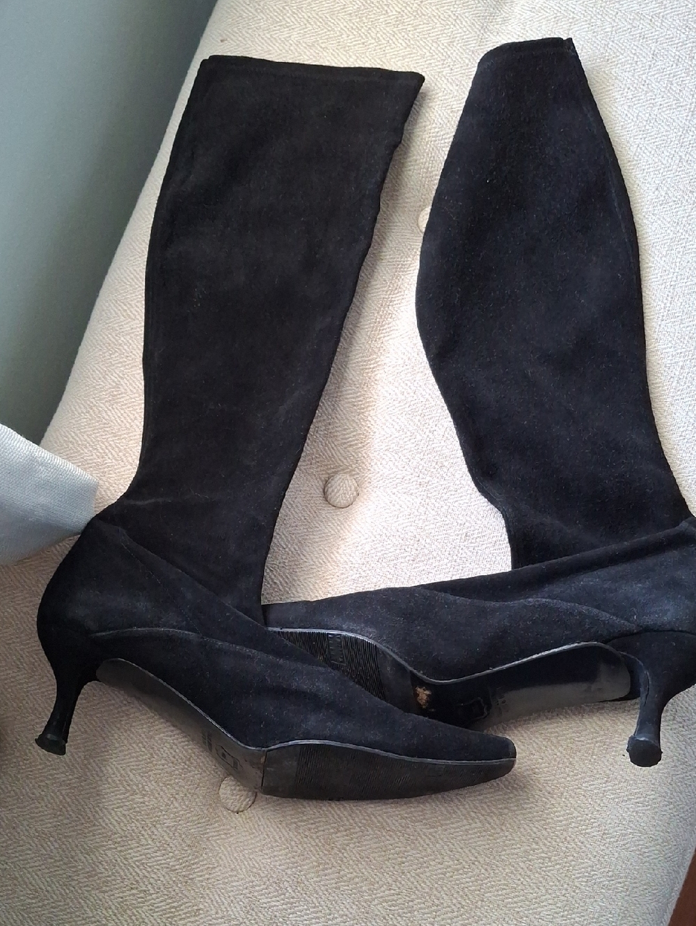 Stuart Weitzman Black Suede Knee-High Heeled Boots